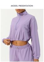 Chaqueta de Yoga de cuello alto con media cremallera para mujer, protección solar UV, ropa transpirable para exteriores, cordón con capucha, Verano - details 2
