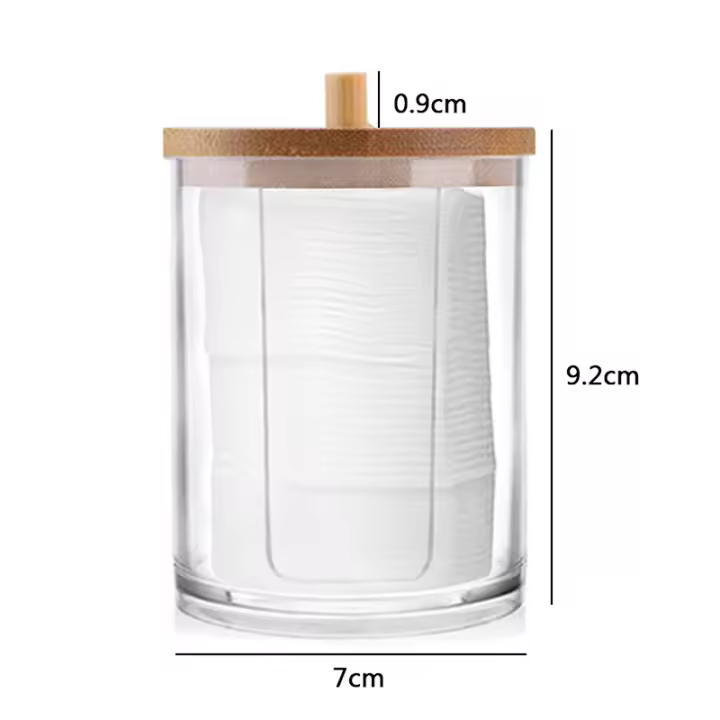 Organizador de Maquillaje de Bambú en Caja Transparente Soporte para Algodón y Qtips Contenedor de Plástico para Baño - 1
