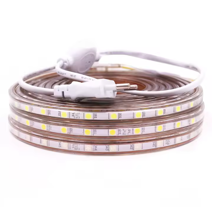 Tira de luces LED de 220V, cinta Flexible resistente al agua, 60LEDs/m, SMD 5050, con enchufe europeo, decoración del hogar, Blanco cálido/azul - 1
