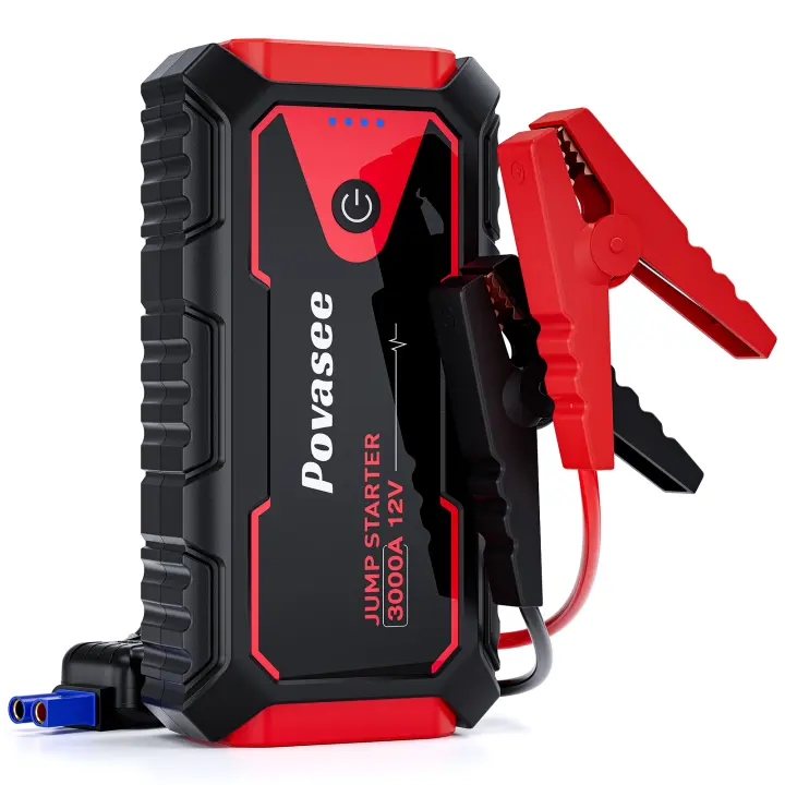 Povasee 3000A Salto de Batería Caja de Saltar 12V para Coche Adecuado para Motor de Gasolina de 10L o Diesel de 8L Función de Batería de Reserva y Luz LED - 1