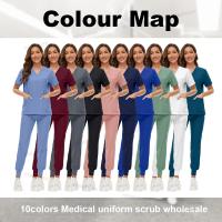 Exfoliantes médicos, accesorios de enfermería Dental, conjunto de Top de manga corta + pantalones, bata quirúrgica, uniforme de Spa transpirable para mujer - details 2