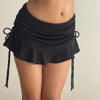 BUNO-minifalda con volantes de cintura baja para mujer, faldas cortas sexys Y2K con cordón ajustado negro, trajes informales de moda para verano - details 3