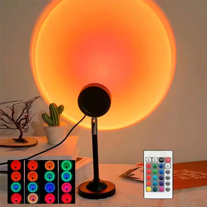 Luz de proyección de puesta de sol con control remoto, luz nocturna ambiental de 16 colores, accesorios de fotografía de pared de fondo de decoración de dormitorio - 1