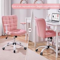 Silla de Oficina sin Reposabrazo Silla Oficina Tapizada de Cuero PU Silla con Ruedas Silla Ergonómica Base Metal Blanca - details 34