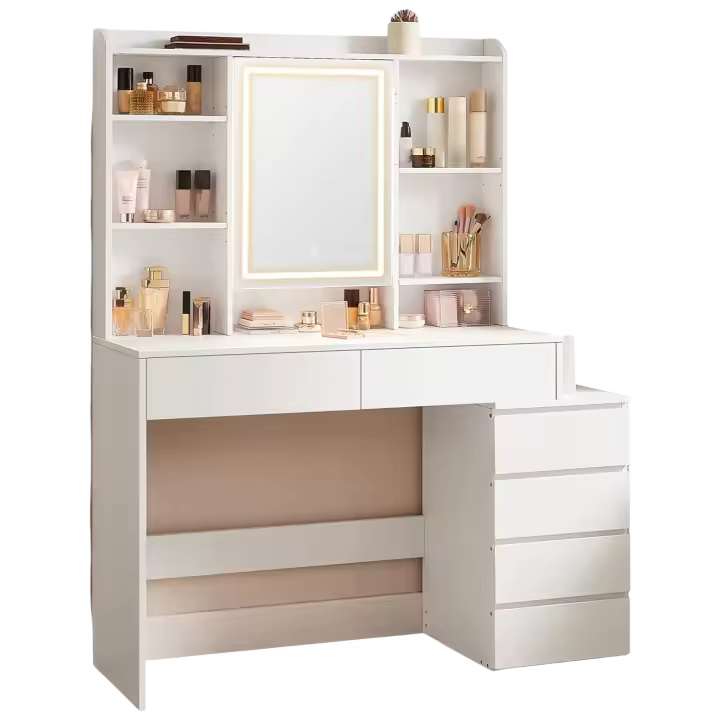 Tocador Moderno con Luces LED Regulables Mesa de Maquillaje con Espejo Compartimentos Abiertos - 1
