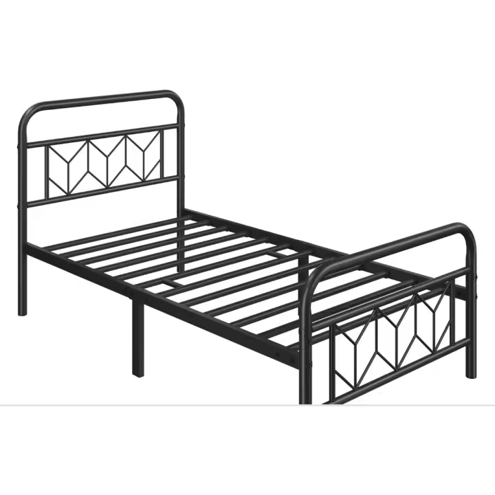 90x190 cm Marco de Cama Individual Adecuado para Colchón de Estructura Metálica de Cama con Espacio Almacenamiento Estilo Moderno Industrial Negro - 1