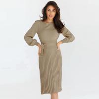 Vestido Midi de ganchillo con cuello redondo para mujer, vestido plisado, elástico, suelto, estético, Otoño e Invierno - details 7