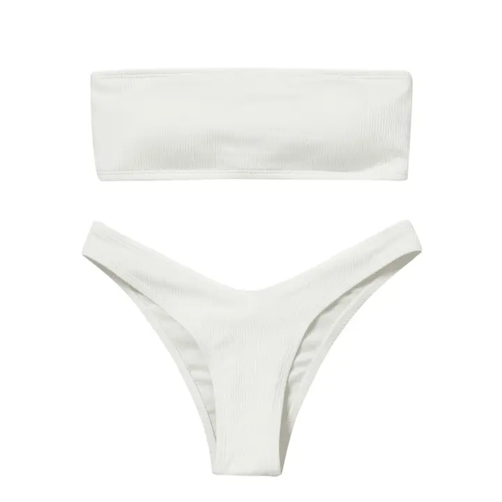 Conjunto Bikini Mujer Push Up Sin Tirantes + Cintura Alta |   Traje de baño acolchado retro de dos piezas |   Traje de baño para playa/natación - 1