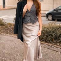 Faldas largas para mujer, falda Midi elegante de fiesta de noche con mariposa, moda plisada, color Beige y negro, verano y otoño 2024 - details 2