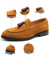 Zapatos de cuero para hombre, estilo británico, con una sola tira, mate, tipo mocasín, para negocios. - details 7