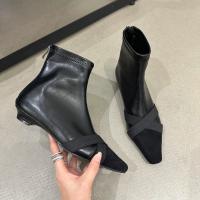 Botines de punta cuadrada para mujer, zapatos elegantes de tacón bajo a la moda, botas cortas simples delgadas - details 8