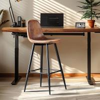 Taburete de Bar Industrial Vintage Altura de 72,5cm, Diseño de Resalto y Reposapiés, Tapizado de Gamuza, Marrón - details 4