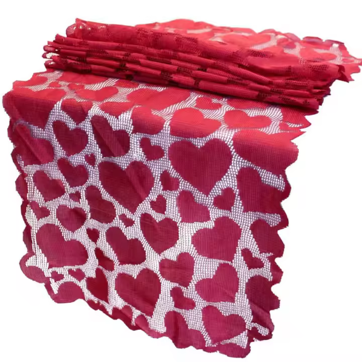 Camino de mesa rojo, decoración del Día de San Valentín, corazón de comedor de encaje, suministros para fiestas de San Valentín, por Baryuefull - 1