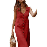 Vestido largo de lino y algodón para mujer, traje informal holgado para playa, Falda Midi para vacaciones, 2024 - details 5