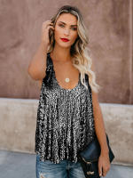 Destacados Lentejuelas con cuello en U Versátil Venta caliente Chaleco informal suelto sin mangas de moda Verano - details 4