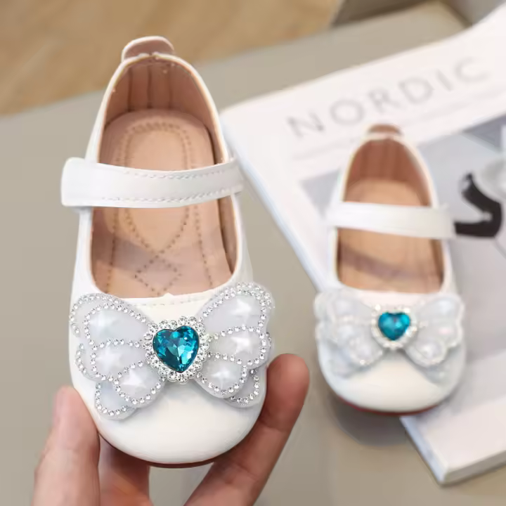 Zapatos planos informales de cuero para niña, dulce princesa, fiestas de boda, diamantes artificiales, mariposas, cristales, corazones, - 1