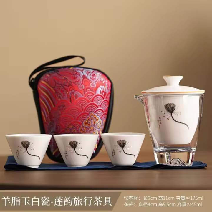 Cuenco cubierto de porcelana blanca de jade Yangzhi, fabricante de tazas Kuaike, juego de té de kung fu portátil para viajes al aire libre, regalo - 1