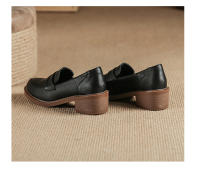 Zapatos de cuero con tacón grueso simple, suela suave, de 4 cm de altura, zapatos pequeños de cuero. - details 35
