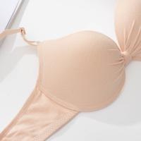 Cómodo sujetador de algodón sin aros con escote en V profundo, sujetador ajustado con lazo para mujer, ropa interior push-up ajustable antiflacidez para niñas - details 2