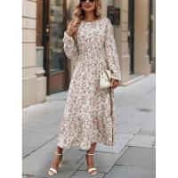 Vestido de manga larga con cuello redondo para mujer, elegante, floral, retro, nuevo - details 7