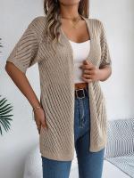 Cárdigans de punto de manga corta de color sólido casual para mujer - details 23