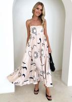Vestido largo floral con tirantes finos bohemios sin mangas con cuello cuadrado informal de verano para mujer - details 3