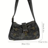 1 bolso bandolera de cuero sintético estilo steampunk, bolso hobo gótico con tachuelas y detalle de cinturón con ojales, cierre de cremallera, forro de poliéster - Negro, bolso bandolera pequeño - details 5