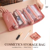 Bolsa de cosméticos 4 Uds en 1 para mujer, bolsa de cosméticos separable de malla con cremallera, bolsa de nailon plegable para mujer, bolsa de almacenamiento de brochas de maquillaje de cuerda - details 0