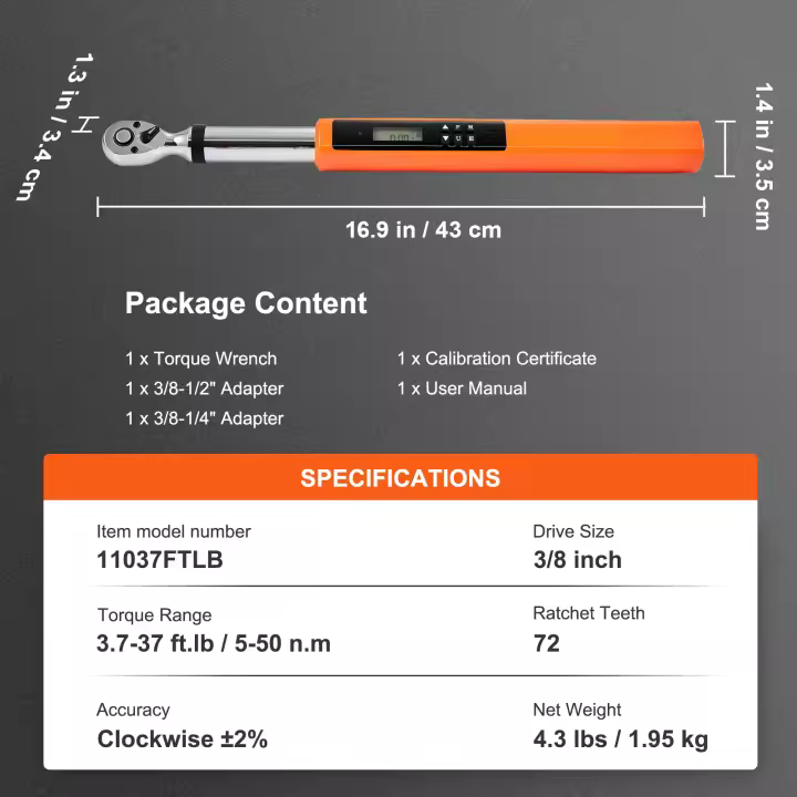 SucceBuy Llave dinamométrica digital, herramienta de torsión electrónica con accionamiento de 1/2", rango de torsión ajustable 25-250 ft.lb/34-340 N.m, precisión ±2%, 3 modos con calibración de zumbador LED - 1