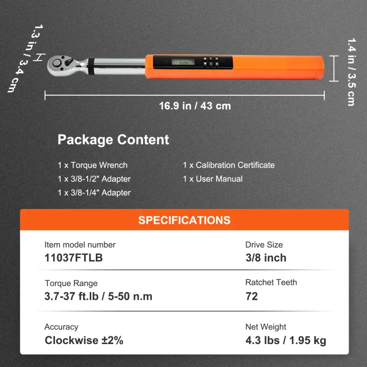 SucceBuy Llave dinamométrica digital, herramienta de torsión electrónica con accionamiento de 1/2", rango de torsión ajustable 25-250 ft.lb/34-340 N.m, precisión ±2%, 3 modos con calibración de zumbador LED - 1