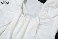 Kliou Halter fruncido mujeres Maxi vestido clásico sólido cuello bajo espalda descubierta elegante Simple bata femenina High Street Vestidos de vacaciones - details 5