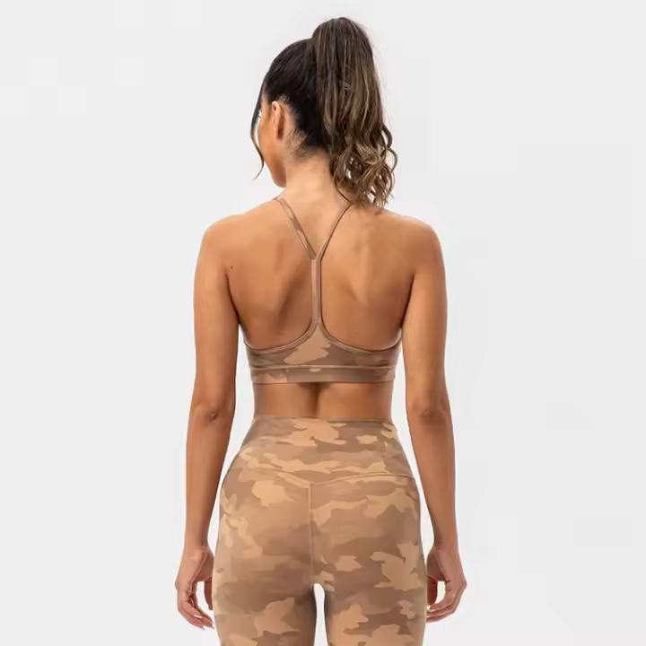 SHINBENE Sujetador Deportivo de Yoga para Mujeres con Estampado Camuflaje Diseño de Espagueti y Tirantes Delgados Fitness Gimnasio XS-XL - 1