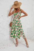 Vestido midi de satén con tirantes finos para mujer, abertura frontal, hueco - details 28
