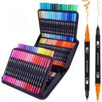 Juego de rotuladores de doble punta de pincel, rotuladores suaves lavables de doble punta con varillas negras, bolsa de tela, rotulador de punta fina, 60/120 colores - details 0