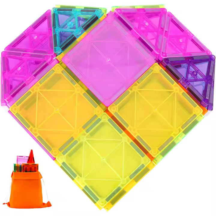 SucceBuy 55 Uds. De azulejos magnéticos, juego de bloques de construcción magnéticos con Base de coche y 16 tarjetas digitales, juguetes educativos apilables STEM - 1