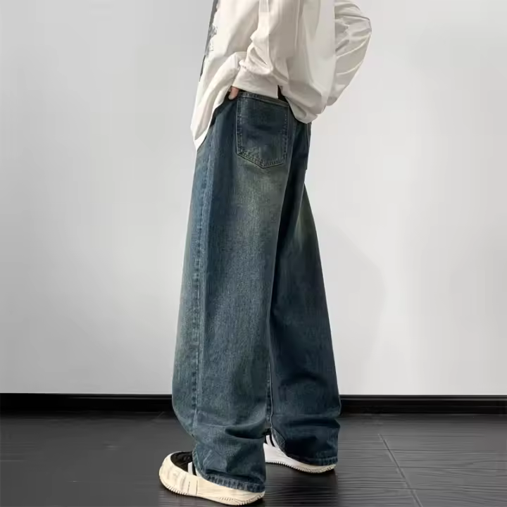 Pantalones Vaqueros Anchos para Hombre Estilo Recto y Holgado Azul Vintage Harajuku - 1
