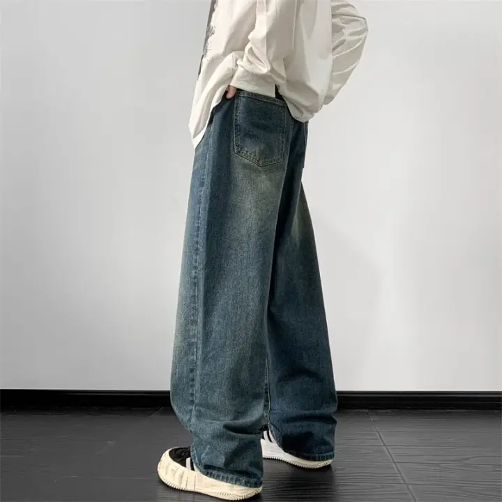 Pantalones Vaqueros Anchos para Hombre Estilo Recto y Holgado Azul Vintage Harajuku - 1