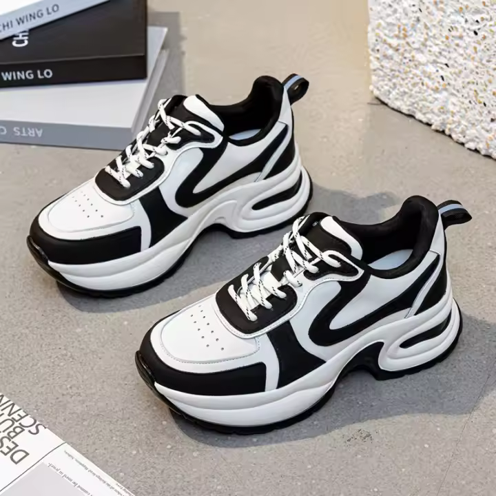 Zapatos negros de talla grande, zapatos versátiles de papá, zapatos blancos de plataforma, zapatos de mujer de cuero genuino - 1