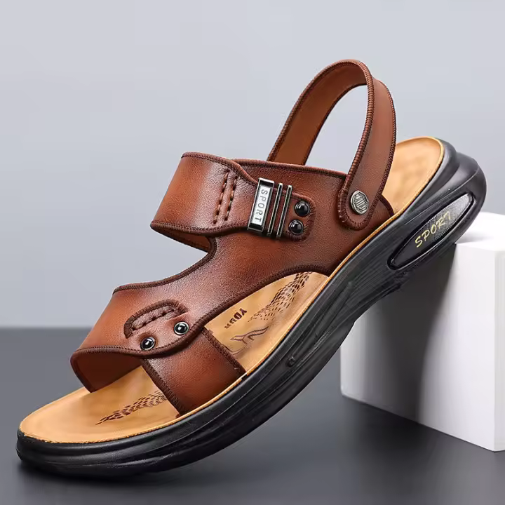 Sandalias de hombre zapatos de playa de piel de vaca de primera capa de moda sandalias de cuero de conducción casual para hombre extra grandes - 1
