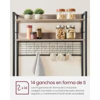 Estantería para Panadería con Toma de Corriente, Soporte de Microondas, Estantería de Cocina, Alambre de Metal, 14 Ganchos, 40 x 80 x 170 cm, Marrón Rústico y Negro - details 62