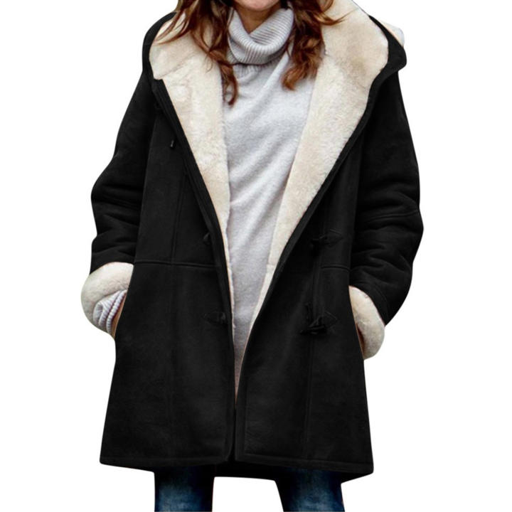 Abrigo informal con botones para mujer, chaqueta de forro polar liso con capucha, talla grande