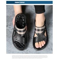 Sandalias de piel auténtica para hombre, chanclas de playa con amortiguación de aire, de diseñador, con hebilla, envueltas en el tobillo, de marca - details 19