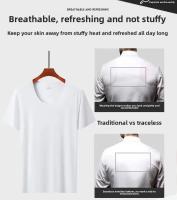 Conjunto de camiseta y pantalones cortos sin costuras de seda helada para hombre, ropa deportiva elástica de secado rápido con cuello redondo, ropa de dormir informal, ropa fina para el hogar - details 9