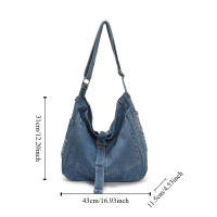 Bolso de hombro de lona vaquera, bolso Vintage con correa y hebilla, estilo callejero, Color sólido, gran capacidad, bolso de mano sencillo para estudiantes - details 0