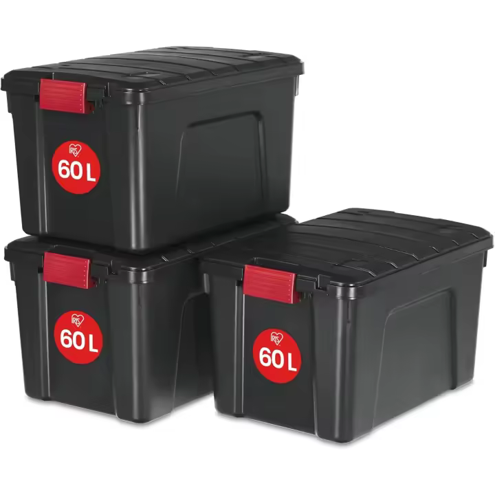Caja de almacenamiento de plástico grande Caja de garaje de 60 l Lote de 3 SIA-60 Negro Apilable - 1