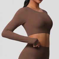 Traje de Yoga de manga larga ajustado con almohadilla para el pecho, Top corto deportivo de manga larga para mujer, Pilates, correr - details 0