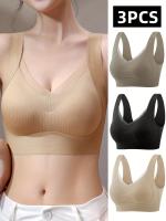 3pcs Sujetadores Deportivos de Moda para Mujer - Detalles de Encaje y Malla Sexy, Sin Aros con Almohadillas Extraíbles, Mezcla de Nailon - details 0