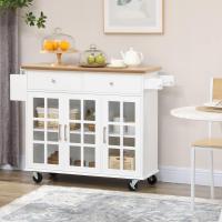 Carro de Cocina Isla de Cocina con Ruedas Multifuncional con 2 Cajones 3 Puertas de Vidrio Templado Toallero y Especiero 124,5x39,5x90 cm Blanco - details 1