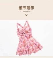 Traje de baño conservador de moda coreana sexy de una pieza con estampado floral rosa y nudo arrugado mini vestido culottes bikinis traje de baño acolchado - details 5