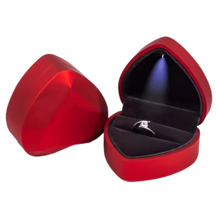 Caja de anillo en forma de corazón con pantalla de luz LED, almacenamiento de joyería, bolsa de anillo, regalo de cumpleaños - 1